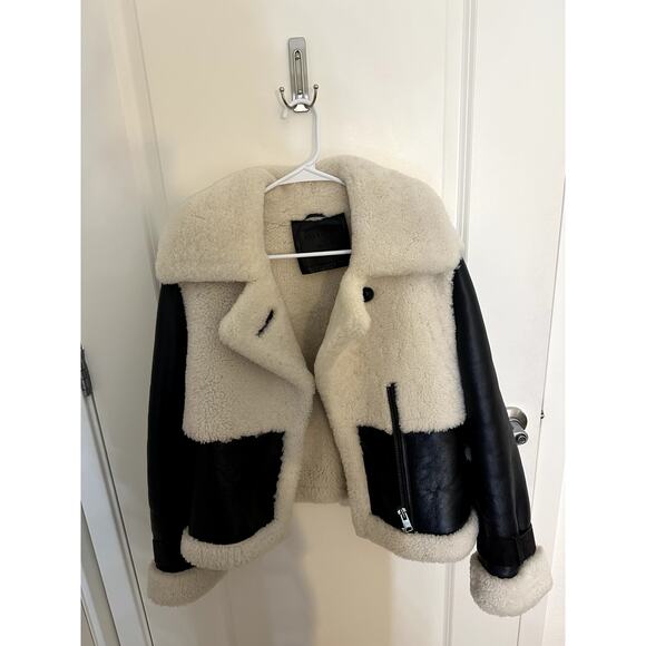 Allsaints Women's Leather Colour Block Shearling Jacket - Picture 1 of 6